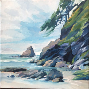 Heceta Head Beach 12 inch by 12 inch Original Oil on Canvas Painting